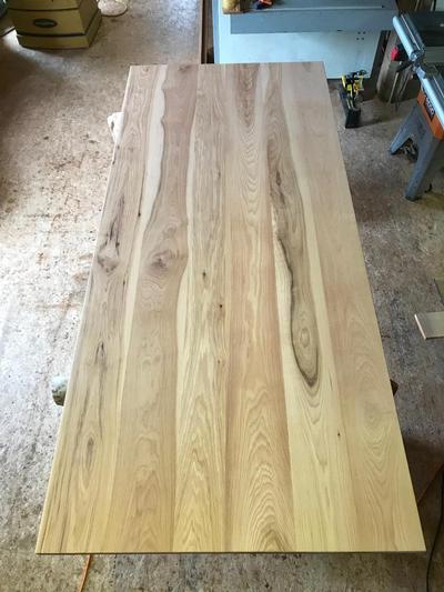 Raw hickory wide plank top
